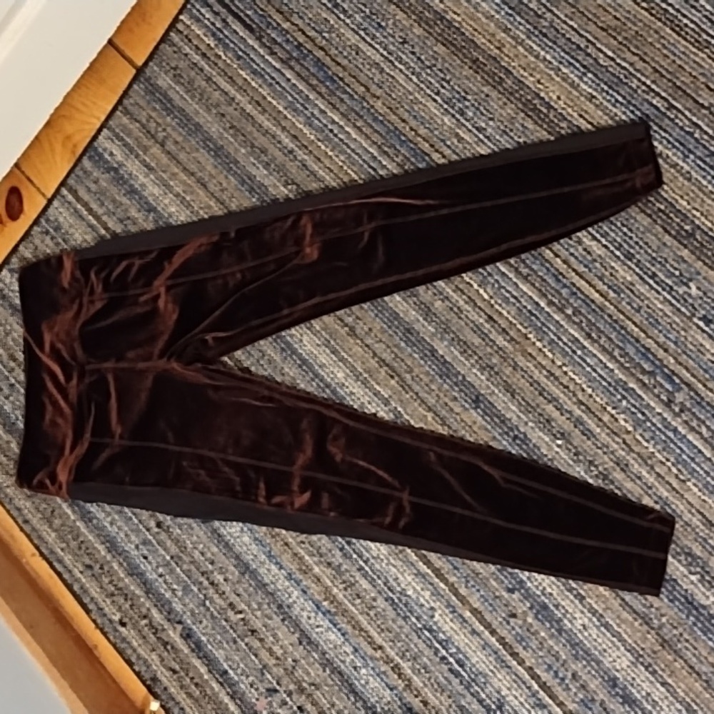 Alala New With Sticker Maroon Velvet Leggings With Black Nylon Side Stripes